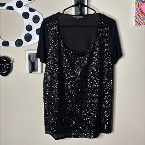 Buffalo David Bitton Black Sequin Scoop Neck Short Sleeve Top